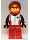 Minifig No: cty1109  Name: Race Car Driver, Female, Red and White Racing Jacket, Red Helmet and Legs