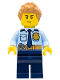 Minifig No: cty1126  Name: Police - City Officer Shirt with Dark Blue Tie and Gold Badge, Dark Tan Belt with Radio, Dark Blue Legs, Medium Nougat Spiked Hair