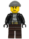 Minifig No: cty1133  Name: Police - City Bandit Crook, Black Leather Jacket, Dark Bluish Gray Knit Cap, Dark Brown Legs