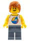 Minifig No: cty1149  Name: Surfer - Male, White Tank Top with Dark Azure Sailboat, Sand Blue Legs, Dark Orange Tousled Hair