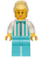 Minifig No: cty1151  Name: Fairground Employee, Female - Bright Light Yellow Hair with High Bun, White Shirt with Stripes, Medium Azure Legs