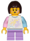 Minifig No: cty1153  Name: Child Girl - Shirt with Unicorn, Medium Lavender Short Legs, Dark Brown Hair Short, Bob Cut