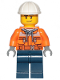 Minifig No: cty1154  Name: Construction Worker - Male, Chest Pocket Zippers, Belt over Dark Gray Hoodie, Dark Blue Legs, White Construction Helmet, Stubble