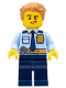 Minifig No: cty1158  Name: Police - City Officer Shirt with Dark Blue Tie and Gold Badge, Dark Tan Belt with Radio, Dark Blue Legs, Medium Nougat Tousled Hair