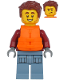 Minifig No: cty1174  Name: Harl Hubbs - Dark Red Hooded Sweatshirt, Sand Blue Legs with Pockets, Life Jacket