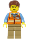 Minifig No: cty1187  Name: Air Traffic Controller - Male, Reddish Brown Hair, Orange Safety Vest, Dark Tan Legs