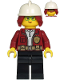 Minifig No: cty1211  Name: Fire Chief, Female - Freya McCloud, Dark Red Jacket, Black Legs, White Fire Helmet, Dark Red Hair