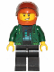 Minifig No: cty1223  Name: Detective - Dark Green Hoodie with Bright Green Drawstrings, Black Legs, Dark Orange Helmet