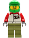 Minifig No: cty1231  Name: Wheelchair Athlete - Male, White Jacket with 'XTREME' Logo, Olive Green Legs, Bright Green Dirt Bike Helmet