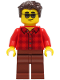 Minifig No: cty1246  Name: Man - Red Plaid Flannel Shirt, Reddish Brown Legs, Dark Brown Hair, Sunglasses