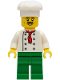 Minifig No: cty1247  Name: Chef - White Torso with 8 Buttons, No Wrinkles Front or Back, Green Legs, White Chef Toque