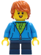 Minifig No: cty1271  Name: Boy - Dark Azure Hoodie with Green Striped Shirt, Dark Blue Short Legs, Dark Orange Hair, Freckles, Small Open Smile with Tongue