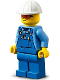 Minifig No: cty1274  Name: Roadwork Truck Driver - Male, Blue Overalls over Medium Blue Shirt, Blue Legs, White Construction Helmet, Safety Glasses, Back Print