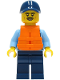 Minifig No: cty1279  Name: Police - City Officer Shirt with Dark Blue Tie and Gold Badge, Dark Tan Belt with Radio, Dark Blue Legs, Dark Blue Cap, Orange Life Jacket