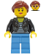 Minifig No: cty1283  Name: Car Driver - Female, Black Leather Jacket, Medium Blue Legs, Reddish Brown Hair