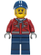 Minifig No: cty1284  Name: Truck Driver - Male, Dark Red Hooded Sweatshirt, Dark Blue Legs, Dark Blue Cap
