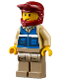 Minifig No: cty1301  Name: Wildlife Rescue Explorer - Male, Blue Vest with 'RESCUE' Pattern on Back, Dark Red Helmet, Dark Tan Legs with Pockets, Beard