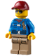 Minifig No: cty1303  Name: Wildlife Rescue Ranger - Male, Blue Shirt with 'RESCUE' Pattern on Back, Dark Red Cap, Dark Tan Legs with Pockets