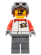 Minifig No: cty1324  Name: Stuntz Driver, Reddish Brown Aviator Helmet, Dark Bluish Gray Legs, Red Arms