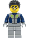 Minifig No: cty1329  Name: Duke DeTain - Stuntz Driver, Dark Blue and Flat Silver Racing  Suit