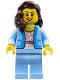 Minifig No: cty1354  Name: Female, White Shirt with Coral Flowers, Bright Light Blue Jacket and Legs, Dark Brown Hair