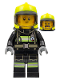 Minifig No: cty1358  Name: Fire -  Fireman Clemmons, Reflective Stripes with Utility Belt, Black Legs, Neon Yellow Fire Helmet, Trans-Black Visor, Sideburns