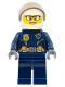 Minifig No: cty1363  Name: Police - City Motorcyclist Female, Leather Jacket with Gold Badge and Utility Belt, White Helmet, Trans-Black Visor, Glasses, and Open Mouth Smile