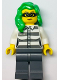 Minifig No: cty1364  Name: Police - Jail Prisoner 50382 Prison Stripes, Female, Dark Bluish Gray Legs, Frown with Black Mask, Green Hair
