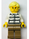 Minifig No: cty1368  Name: Police - Jail Prisoner 50382 Prison Stripes, Female, Dark Tan Legs, Smirk with Peach Lips, and Bright Light Yellow Ponytail