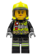 Minifig No: cty1371  Name: Fire - Reflective Stripes with Utility Belt and Flashlight, Neon Yellow Fire Helmet, Trans-Black Visor, Peach Lips