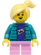 Minifig No: cty1392  Name: Girl - Dark Turquoise Jacket, Bright Pink Short Legs, Bright Light Yellow Hair