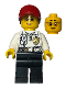 Minifig No: cty1417  Name: Fire - Female White Shirt with Fire Logo Badge and Belt, Black Legs, Red Cap with Ponytail