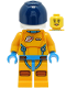 Minifig No: cty1430  Name: Lunar Research Astronaut - Female, Bright Light Orange and Dark Azure Suit, White Helmet, Dark Blue Visor, Open Mouth Smile