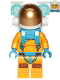 Minifig No: cty1436  Name: Lunar Research Astronaut - Female, Bright Light Orange and Dark Azure Suit, White Helmet, Metallic Gold Visor, Backpack Lights