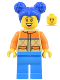 Minifig No: cty1439  Name: Woman - Tan and Orange Quilted Vest, Dark Azure Legs, Blue Pigtails, Freckles