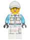 Minifig No: cty1452  Name: Electric Scooter Attendant - Female, White Jumpsuit with Pockets, White Legs with Pocket, White Cap with Bright Light Yellow Ponytail Hair