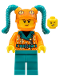 Minifig No: cty1456  Name: Stuntz Driver - Female, Orange Coat with Scales, Dark Turquoise Legs, Orange Helmet with Tassels, Snake Visor