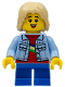 Minifig No: cty1459  Name: Stuntz Spectator - Child, Long Tan Hair, Bright Light Blue Jacket over Red Shirt, Blue Short Legs