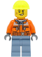 Minifig No: cty1465  Name: Train Worker - Male, Orange Safety Jacket, Sand Blue Legs, Neon Yellow Construction Helmet