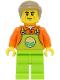 Minifig No: cty1466  Name: Train Worker - Male, Orange Shirt, Lime Overalls, Dark Tan Hair