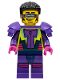 Minifig No: cty1487  Name: Stuntz Driver, The Blade Stunt, Black Coiled Hair, Dark Purple Shoulder Armor and Legs