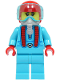 Minifig No: cty1496  Name: Stuntz Driver - Female, Medium Azure Jumpsuit and Legs, Red Helmet, Trans-Light Blue Visor, Light Bluish Gray Oxygen Mask