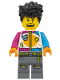 Minifig No: cty1531  Name: Stuntz Driver - Tall Black Coiled Hair, Jumpsuit with Magenta and Dark Azure Sleeves, Dark Bluish Gray Legs