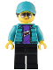 Minifig No: cty1537  Name: Driver - Female, Dark Turquoise Jacket, Black Legs, Dark Turquoise Ball Cap
