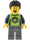 Minifig No: cty1543  Name: Gaming Tournament Announcer - Male, Lime T-Shirt with Gaming Logo, Dark Bluish Gray Legs, Black Hair