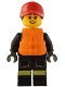 Minifig No: cty1551  Name: Fire - Female, Reflective Stripes with Utility Belt and Flashlight, Red Cap with Reddish Brown Ponytail, Orange Life Jacket