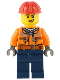 Minifig No: cty1553  Name: Construction Worker - Male, Orange Safety Jacket, Reflective Stripe, Sand Blue Hoodie, Dark Blue Legs, Red Construction Helmet