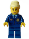 Minifig No: cty1564  Name: Police - City Chief Female, Dark Blue Jacket and Legs, Bright Light Yellow Hair, Smile