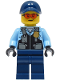 Minifig No: cty1565  Name: Police - City Officer Male, Safety Vest with Police Badge, Dark Blue Legs, Dark Blue Cap, Safety Glasses