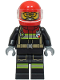 Minifig No: cty1567  Name: Fire - Male, Black Jacket and Legs with Reflective Stripes and Red Collar, Red Helmet, Trans-Clear Visor